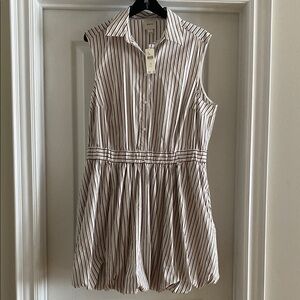 Brown and White Sleeveless Midi Dress with Notched Collar cotton 💯